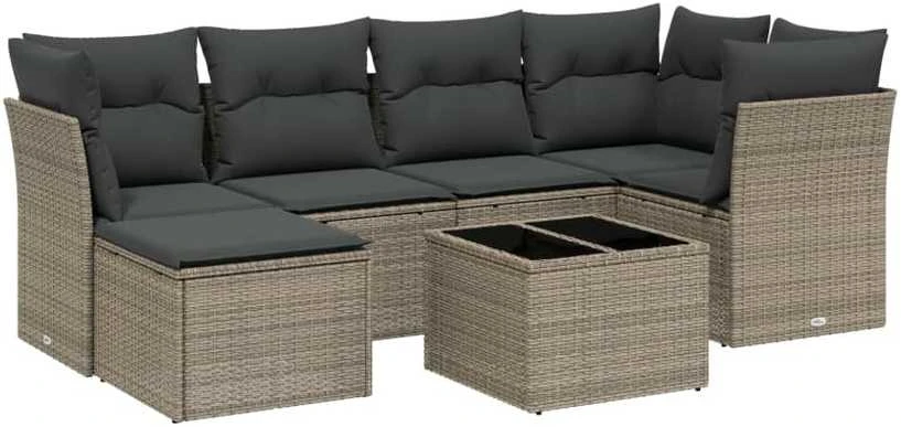 Sofa Sofos komplektas su pagalvėlėmis, 7 dalių, pilkas, poliratanas