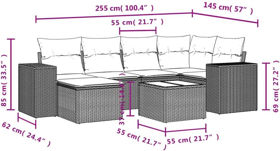 Sofa Sofos komplektas su pagalvėlėmis, 7 dalių, pilkas, poliratanas