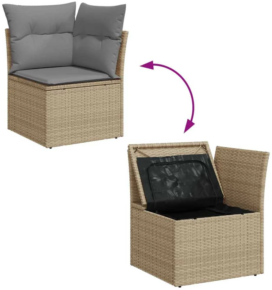 Lauko baldų komplektas Sofos komplektas su pagalvėlėmis, 6 dalių, smėlio, poliratanas