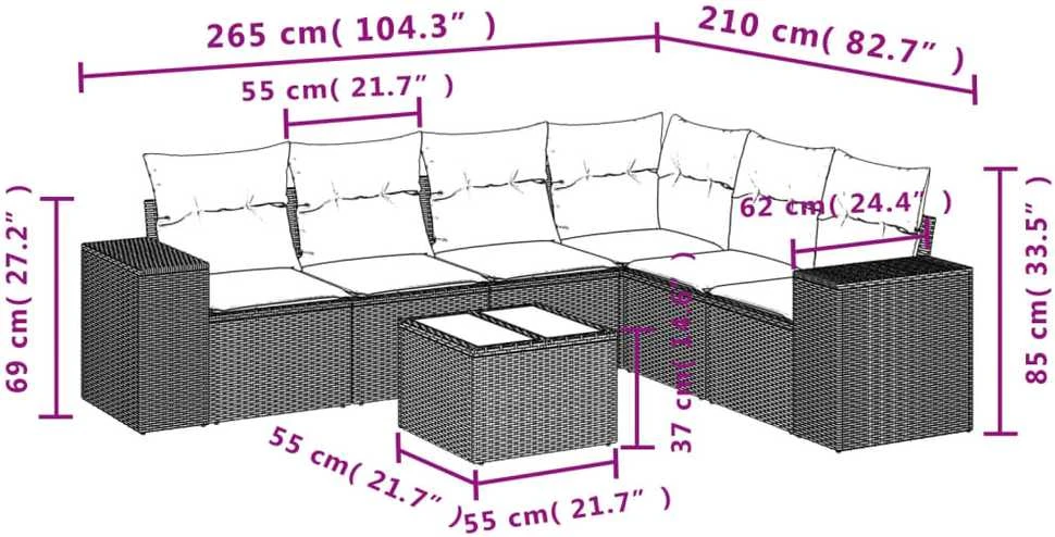 Sofa Sofos komplektas su pagalvėlėmis, 7 dalių, juodas, poliratanas