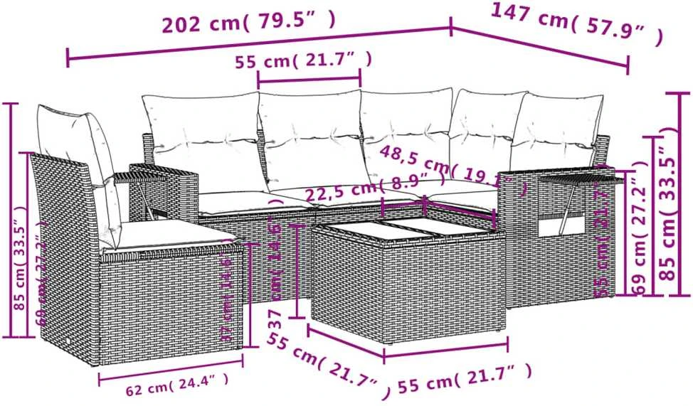 Sofa Sofos komplektas su pagalvėlėmis, 6 dalių, smėlio, poliratanas