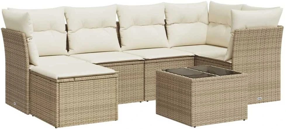 Sofa Sofos komplektas su pagalvėlėmis, 7 dalių, smėlio, poliratanas