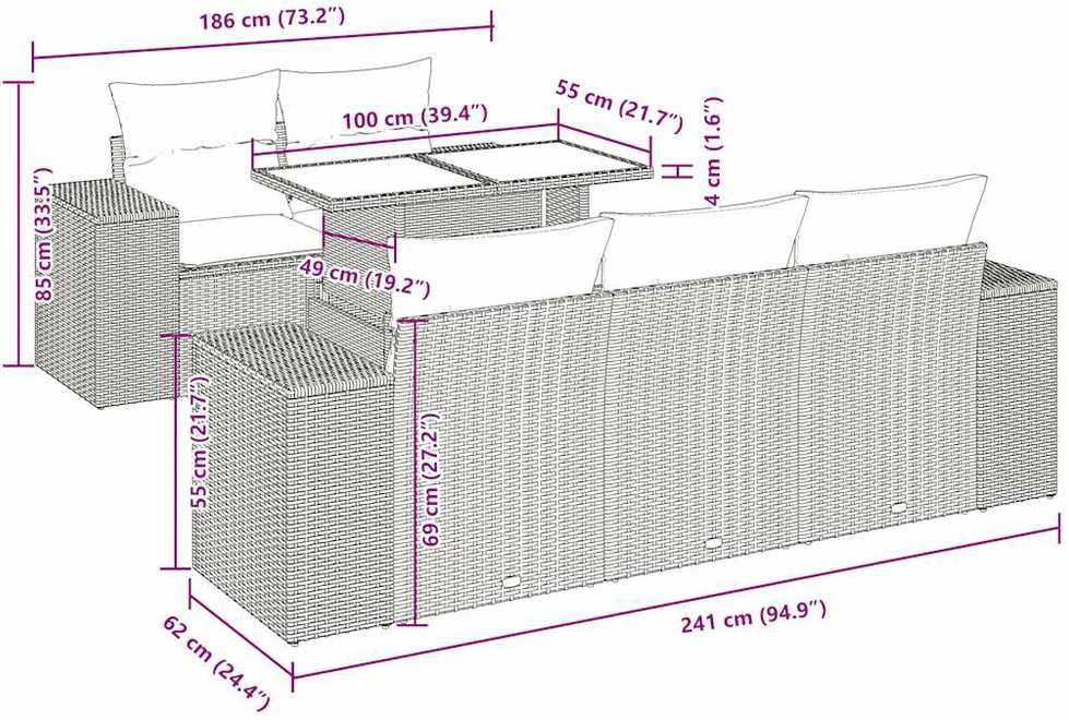 Lauko baldų komplektas Sofos komplektas su pagalvėlėmis, 6 dalių, smėlio, poliratanas