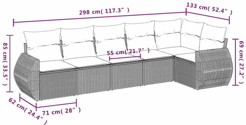 Lauko baldų komplektas Sofos komplektas su pagalvėlėmis, 6 dalių, smėlio, poliratanas