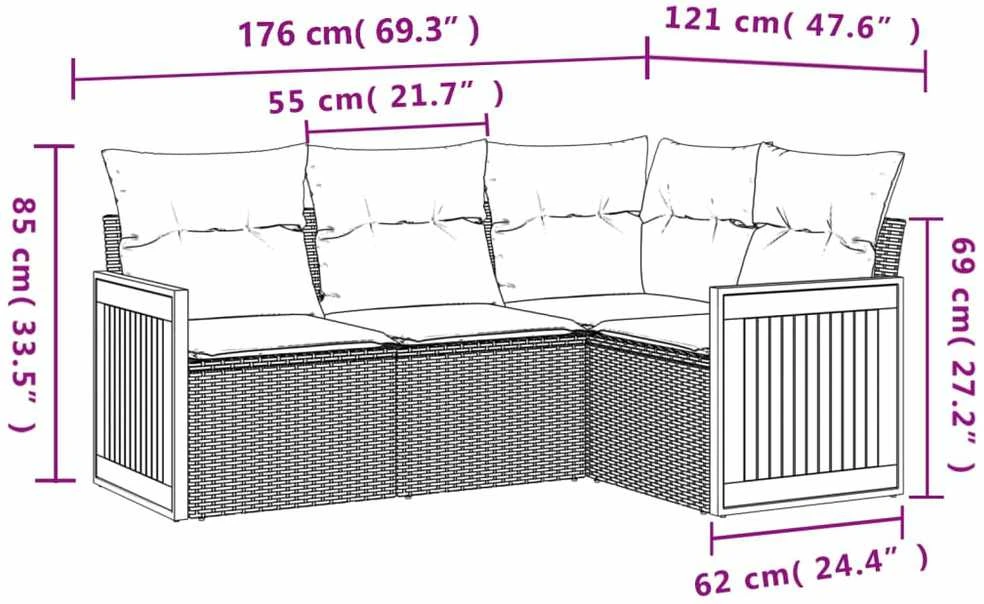 Lauko baldų komplektas Sofos komplektas su pagalvėlėmis, 4 dalių, smėlio, poliratanas