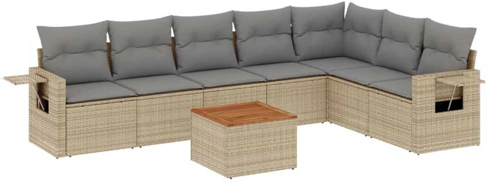Sofa Sofos komplektas su pagalvėlėmis, 8 dalių, smėlio, poliratanas