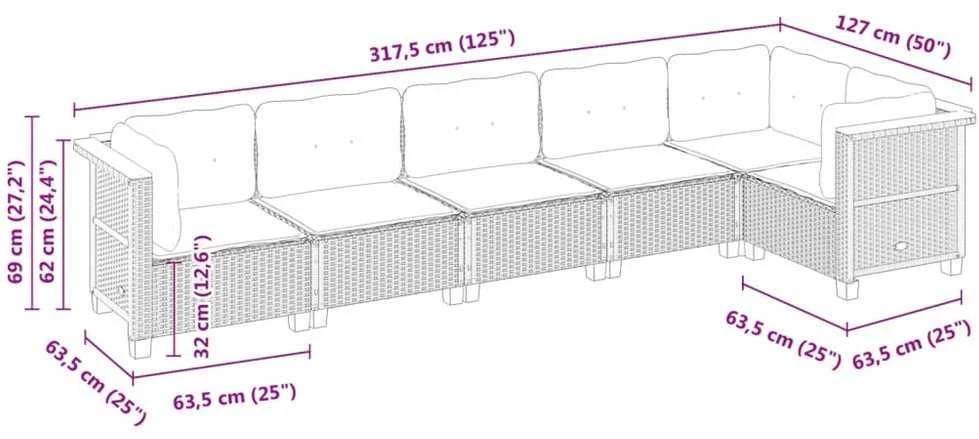 Lauko baldų komplektas Sofos komplektas su pagalvėlėmis, 6 dalių, juodas, poliratanas