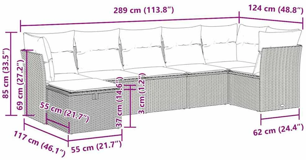 Lauko baldų komplektas Sofos komplektas su pagalvėlėmis, 7 dalių, smėlio, poliratanas