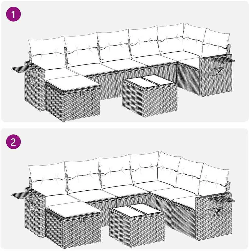 Lauko baldų komplektas Sofos komplektas su pagalvėlėmis, 8 dalių, juodas, poliratanas