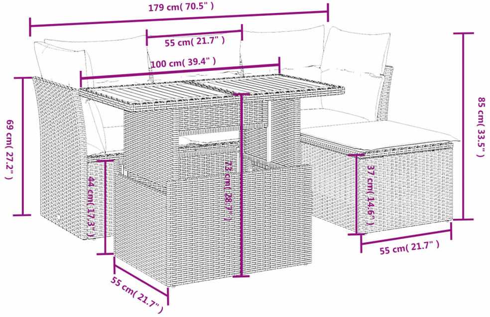 Lauko baldų komplektas Sofos komplektas su pagalvėlėmis, 6 dalių, smėlio, poliratanas