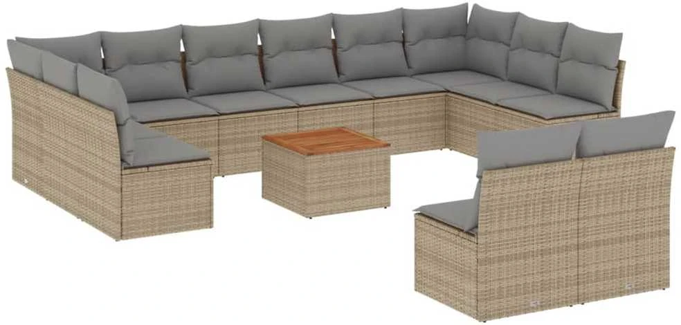Sofa Sofos komplektas su pagalvėlėmis, 13 dalių, smėlio, poliratanas