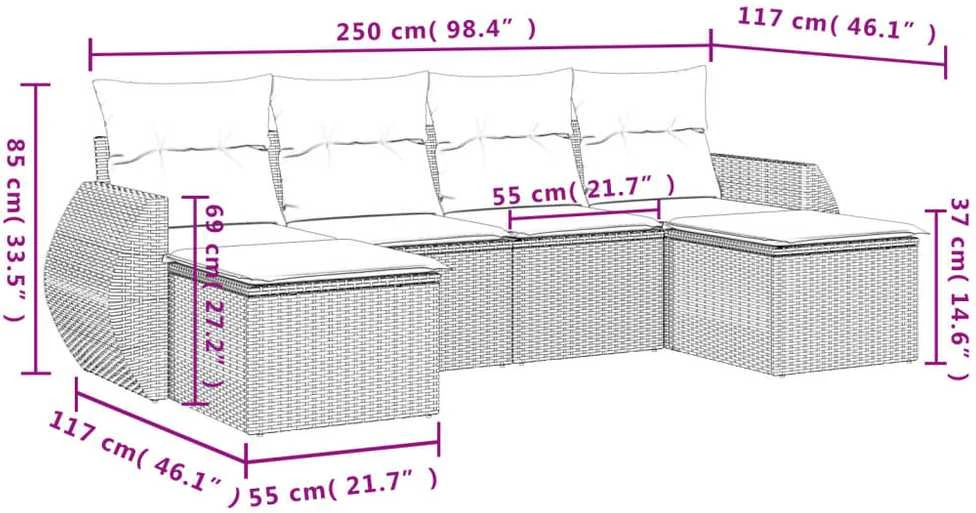 Lauko baldų komplektas Sofos komplektas su pagalvėlėmis, 6 dalių, juodas, poliratanas