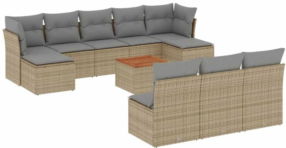 Sofa Sofos komplektas su pagalvėlėmis, 11 dalių, smėlio, poliratanas