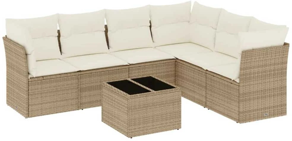 Sofa Sofos komplektas su pagalvėlėmis, 7 dalių, smėlio, poliratanas