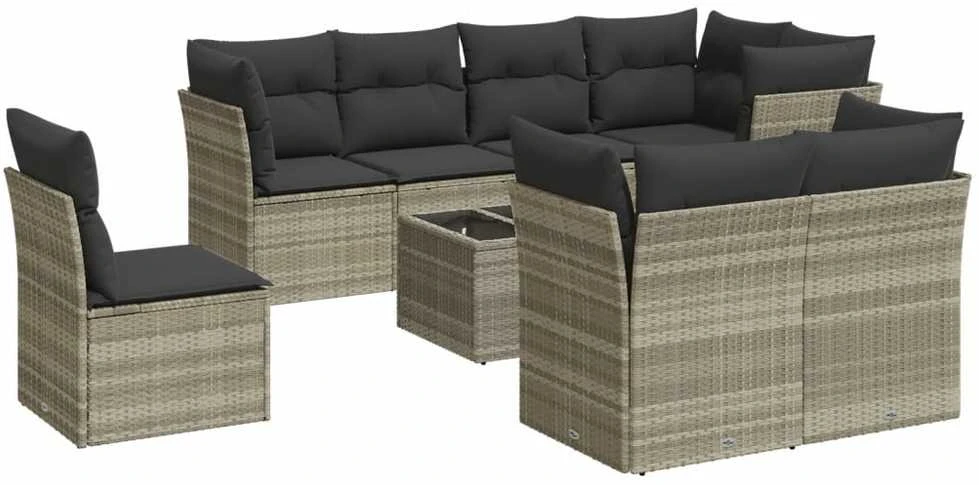 Sofa Sofos komplektas su pagalvėlėmis, 9 dalių, pilkas, poliratanas
