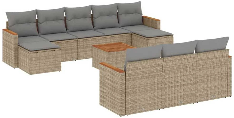 Sofa Sofos komplektas su pagalvėlėmis, 11 dalių, smėlio, poliratanas