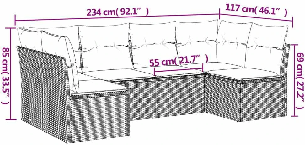 Sofa Sofos komplektas su pagalvėlėmis, 6 dalių, pilkas, poliratanas
