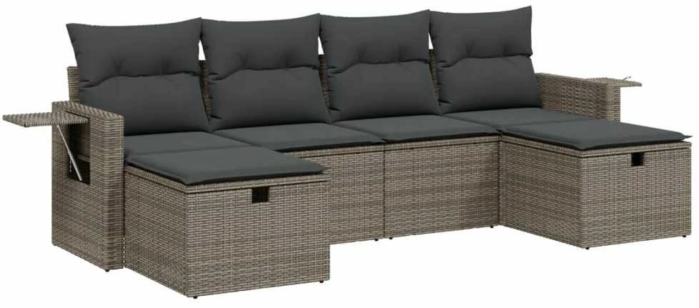 Sofa Sofos komplektas su pagalvėlėmis, 6 dalių, pilkas, poliratanas