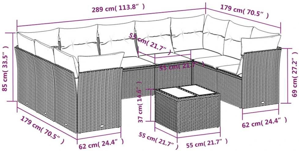 Sofa Sofos komplektas su pagalvėlėmis, 10 dalių, smėlio, poliratanas