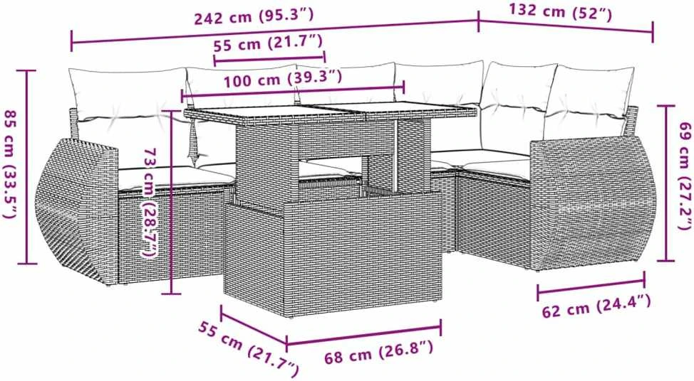 Lauko baldų komplektas Sofos komplektas su pagalvėlėmis, 6 dalių, smėlio, poliratanas