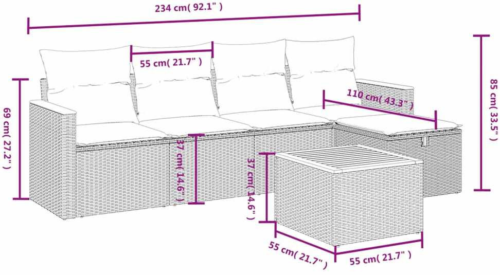 Lauko baldų komplektas Sofos komplektas su pagalvėlėmis, 6 dalių, smėlio, poliratanas