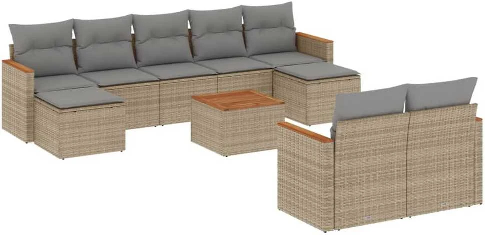 Sofa Sofos komplektas su pagalvėlėmis, 10 dalių, smėlio, poliratanas