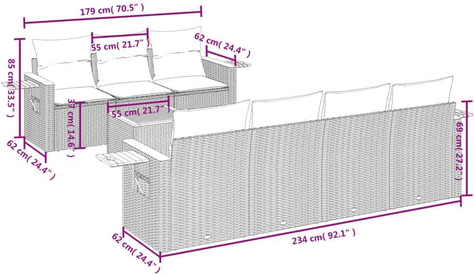 Sofa Sofos komplektas su pagalvėlėmis, 8 dalių, smėlio, poliratanas