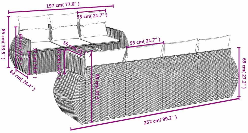 Sofa Sofos komplektas su pagalvėlėmis, 8 dalių, smėlio, poliratanas