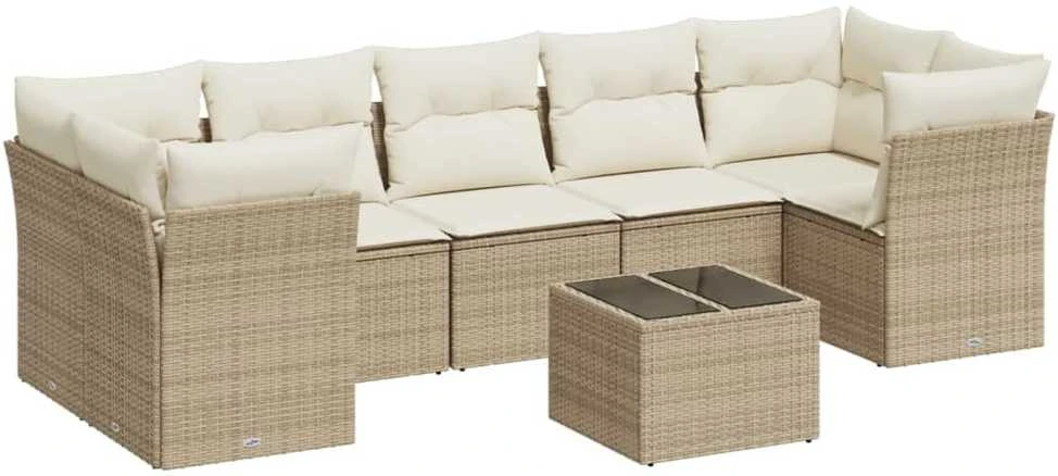 Sofa Sofos komplektas su pagalvėlėmis, 8 dalių, smėlio, poliratanas
