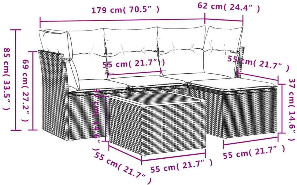 Sofa Sofos komplektas su pagalvėlėmis, 5 dalių, smėlio, poliratanas