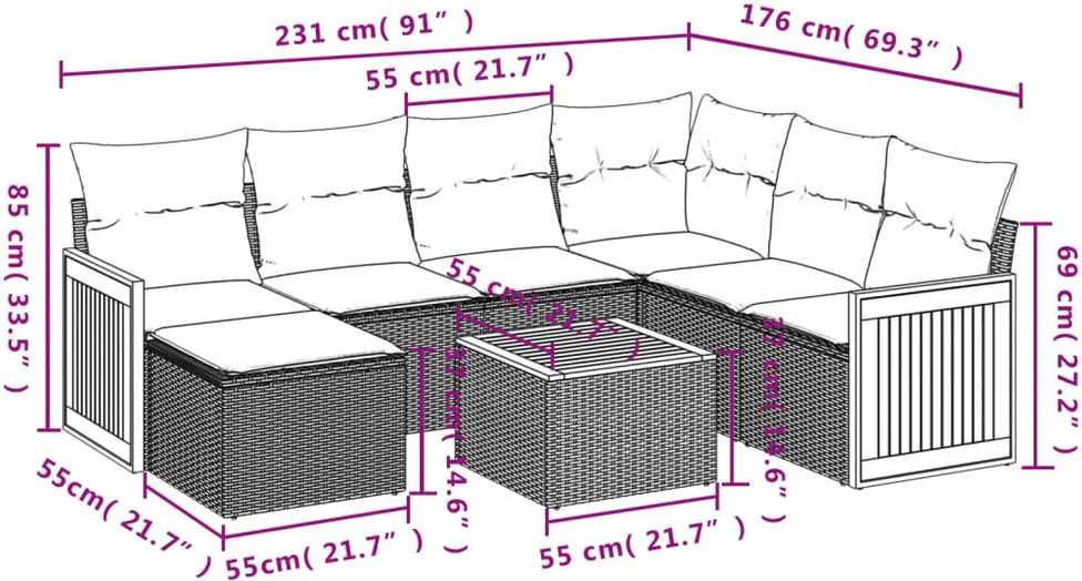 Sofa Sofos komplektas su pagalvėlėmis, 8 dalių, smėlio, poliratanas