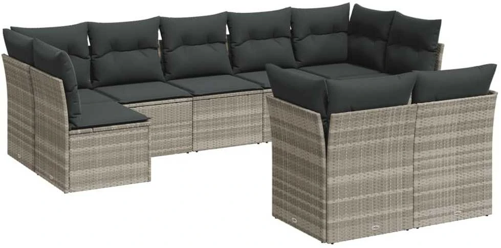 Sofa Sofos komplektas su pagalvėlėmis, 9 dalių, pilkas, poliratanas