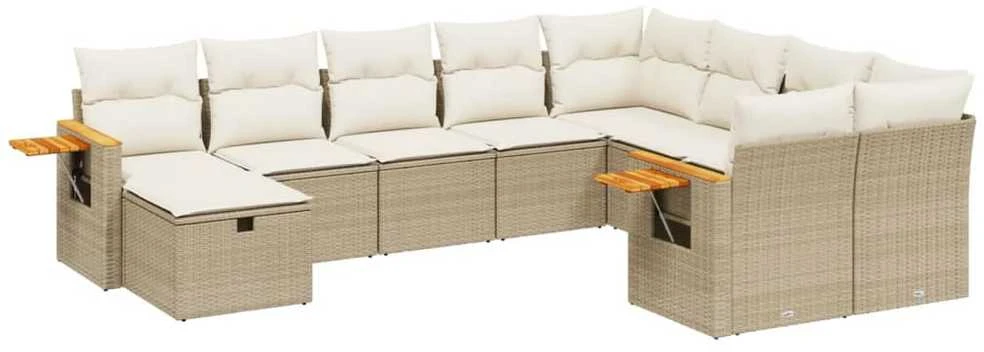 Sofa Sofos komplektas su pagalvėlėmis, 10 dalių, smėlio, poliratanas
