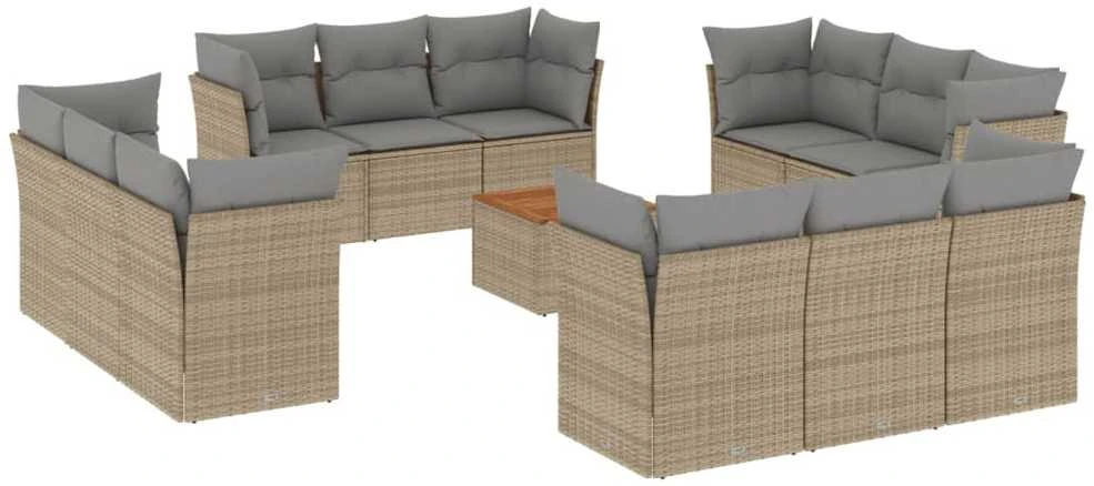 Sofa Sofos komplektas su pagalvėlėmis, 13 dalių, smėlio, poliratanas