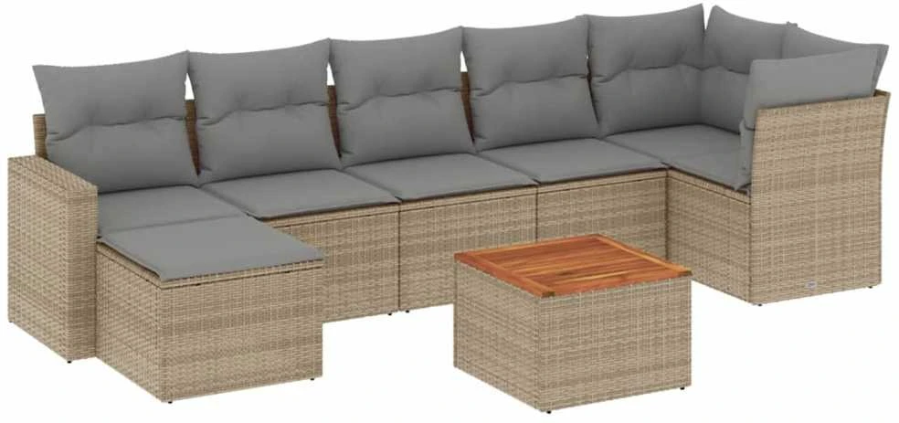 Sofa Sofos komplektas su pagalvėlėmis, 8 dalių, smėlio, poliratanas