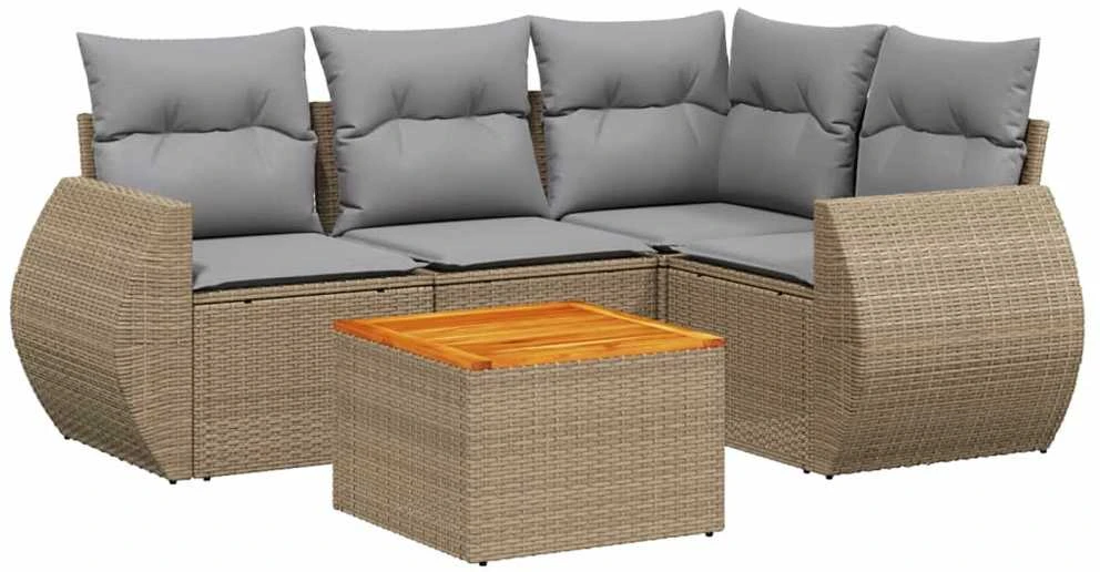 Sofa Sofos komplektas su pagalvėlėmis, 5 dalių, smėlio, poliratanas