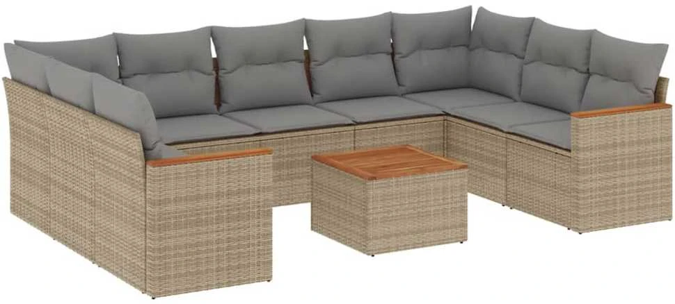 Sofa Sofos komplektas su pagalvėlėmis, 10 dalių, smėlio, poliratanas