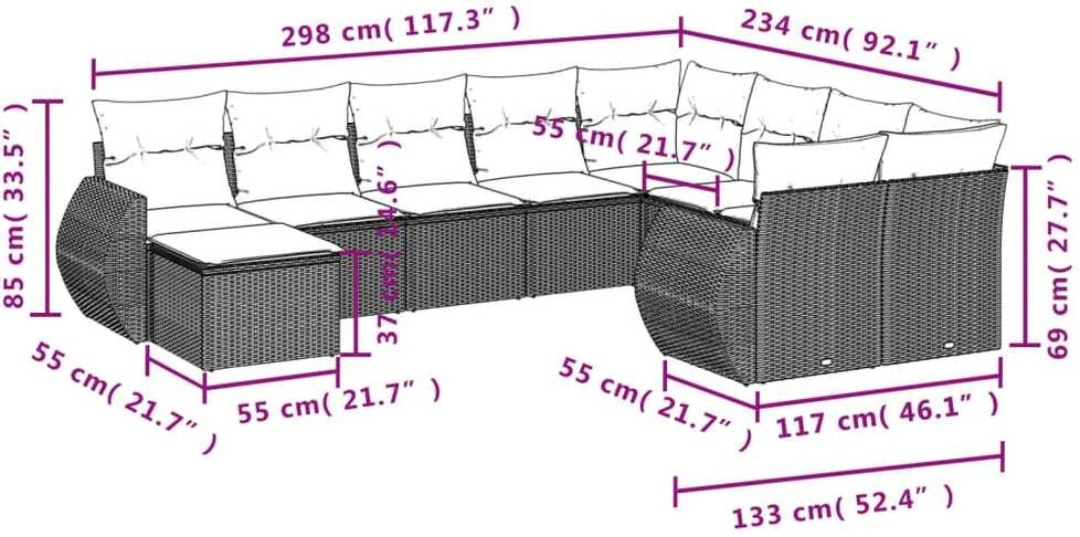 Sofa Sofos komplektas su pagalvėlėmis, 10 dalių, smėlio, poliratanas