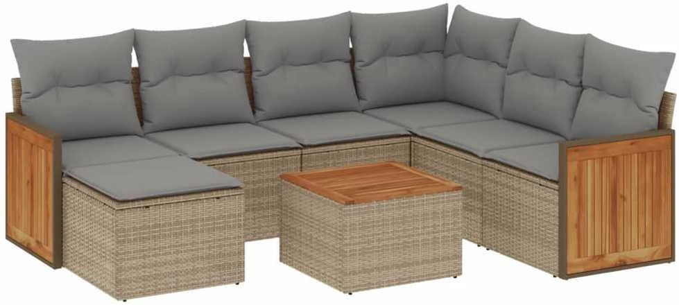Sofa Sofos komplektas su pagalvėlėmis, 8 dalių, smėlio, poliratanas