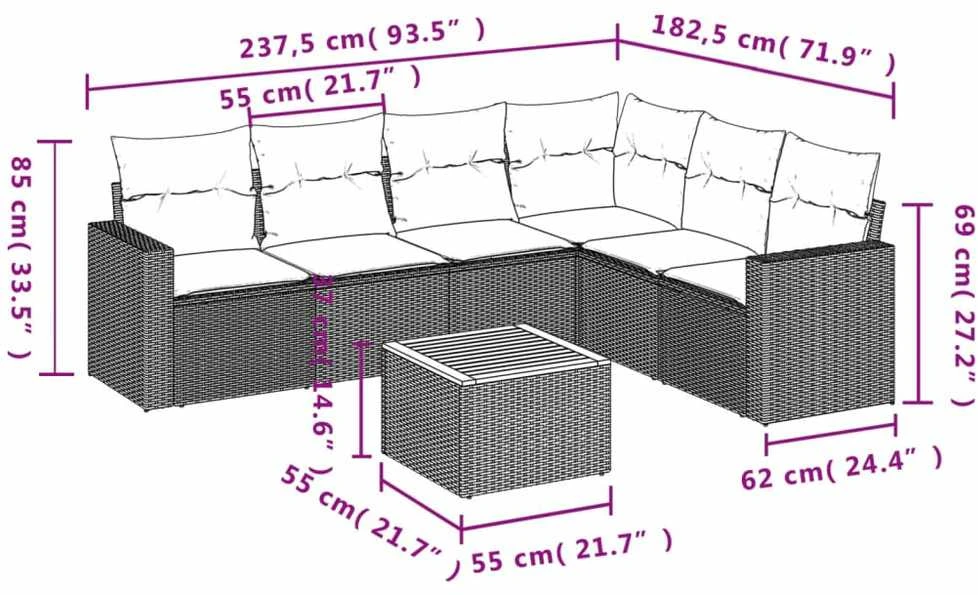Sofa Sofos komplektas su pagalvėlėmis, 7 dalių, pilkas, poliratanas