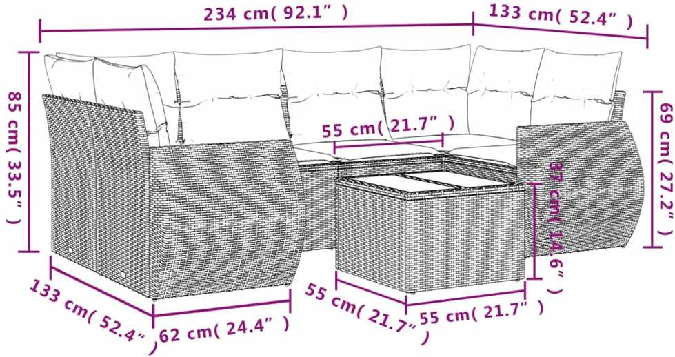 Sofa Sofos komplektas su pagalvėlėmis, 7 dalių, smėlio, poliratanas