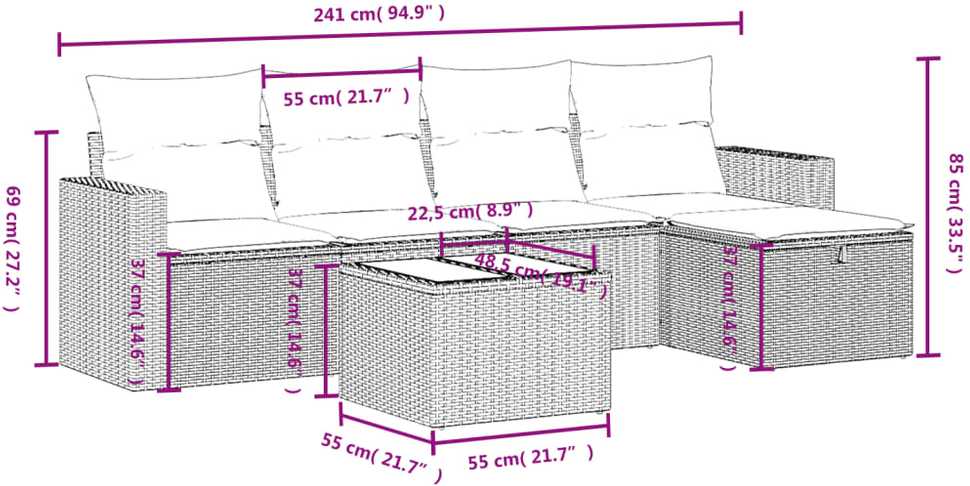 Sofa Sofos komplektas su pagalvėlėmis, 6 dalių, smėlio, poliratanas