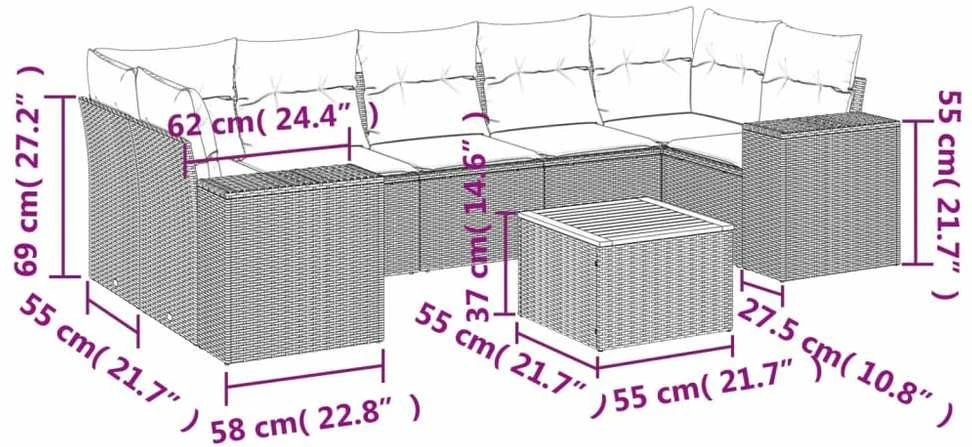 Sofa Sofos komplektas su pagalvėlėmis, 8 dalių, smėlio, poliratanas