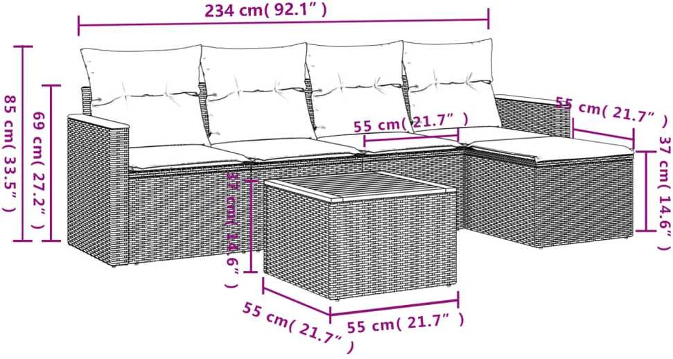 Sofa Sofos komplektas su pagalvėlėmis, 6 dalių, smėlio, poliratanas