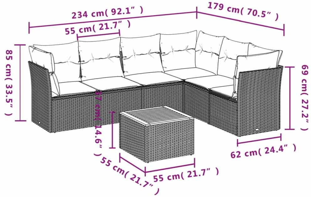 Sofa Sofos komplektas su pagalvėlėmis, 7 dalių, smėlio, poliratanas