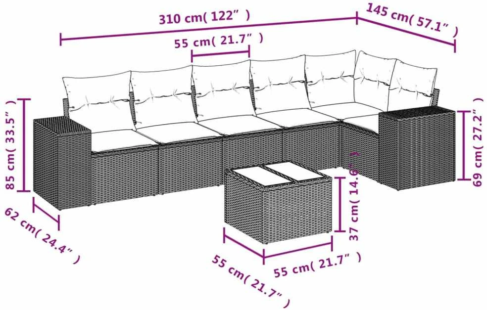 Sofa Sofos komplektas su pagalvėlėmis, 7 dalių, pilkas, poliratanas
