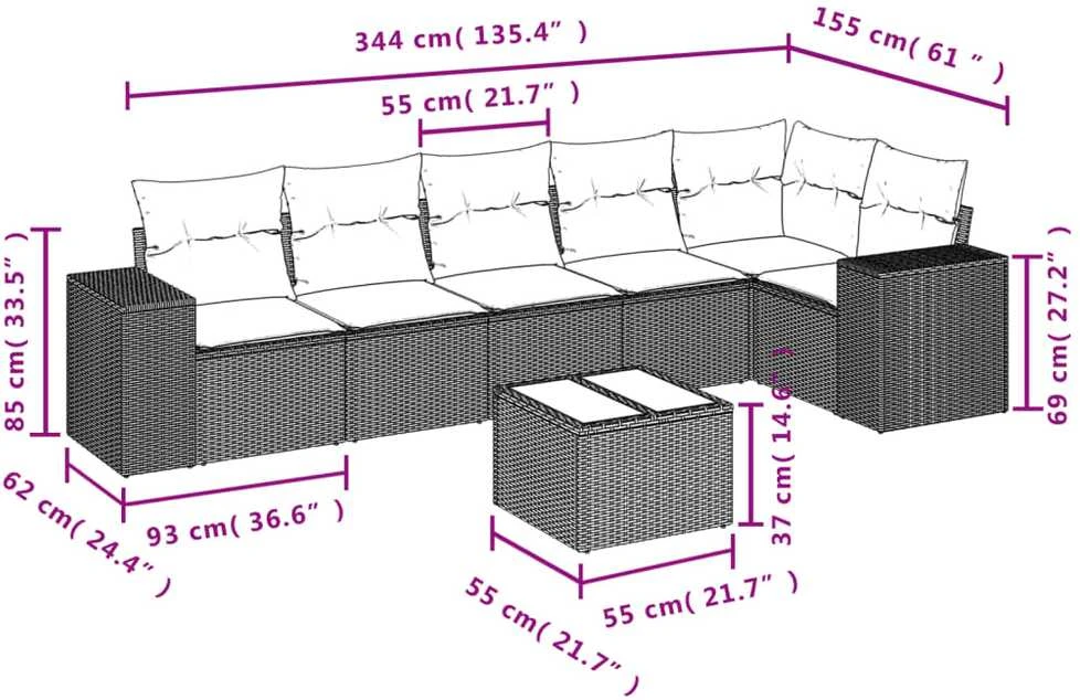 Sofa Sofos komplektas su pagalvėlėmis, 7 dalių, smėlio, poliratanas
