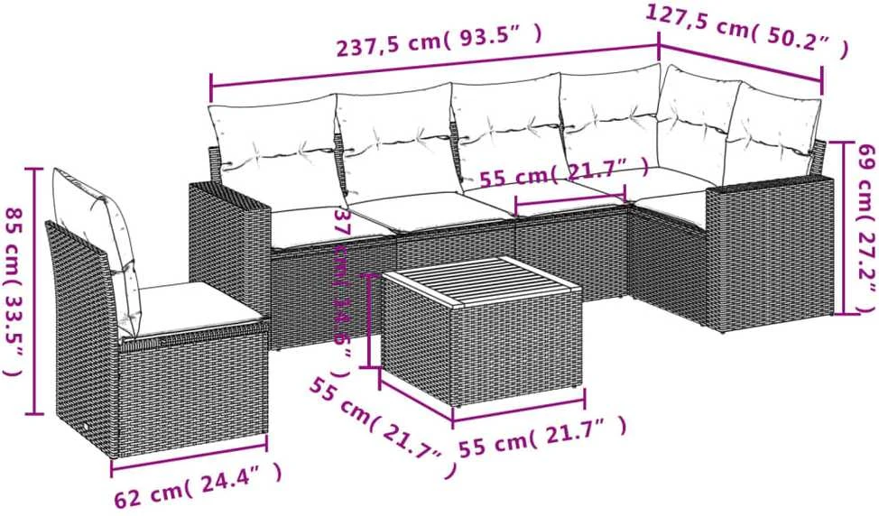 Sofa Sofos komplektas su pagalvėlėmis, 7 dalių, pilkas, poliratanas
