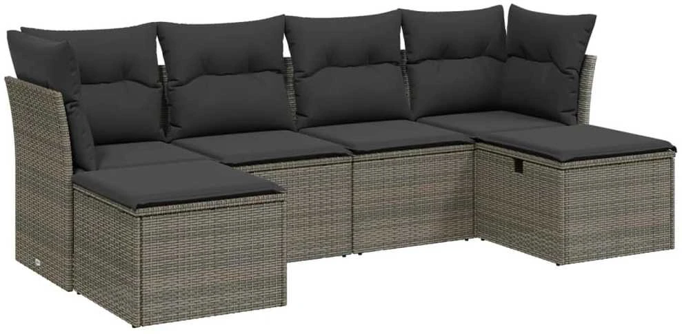 Sofa Sofos komplektas su pagalvėlėmis, 6 dalių, pilkas, poliratanas