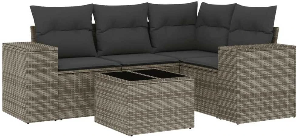 Sofa Sofos komplektas su pagalvėlėmis, 5 dalių, pilkas, poliratanas